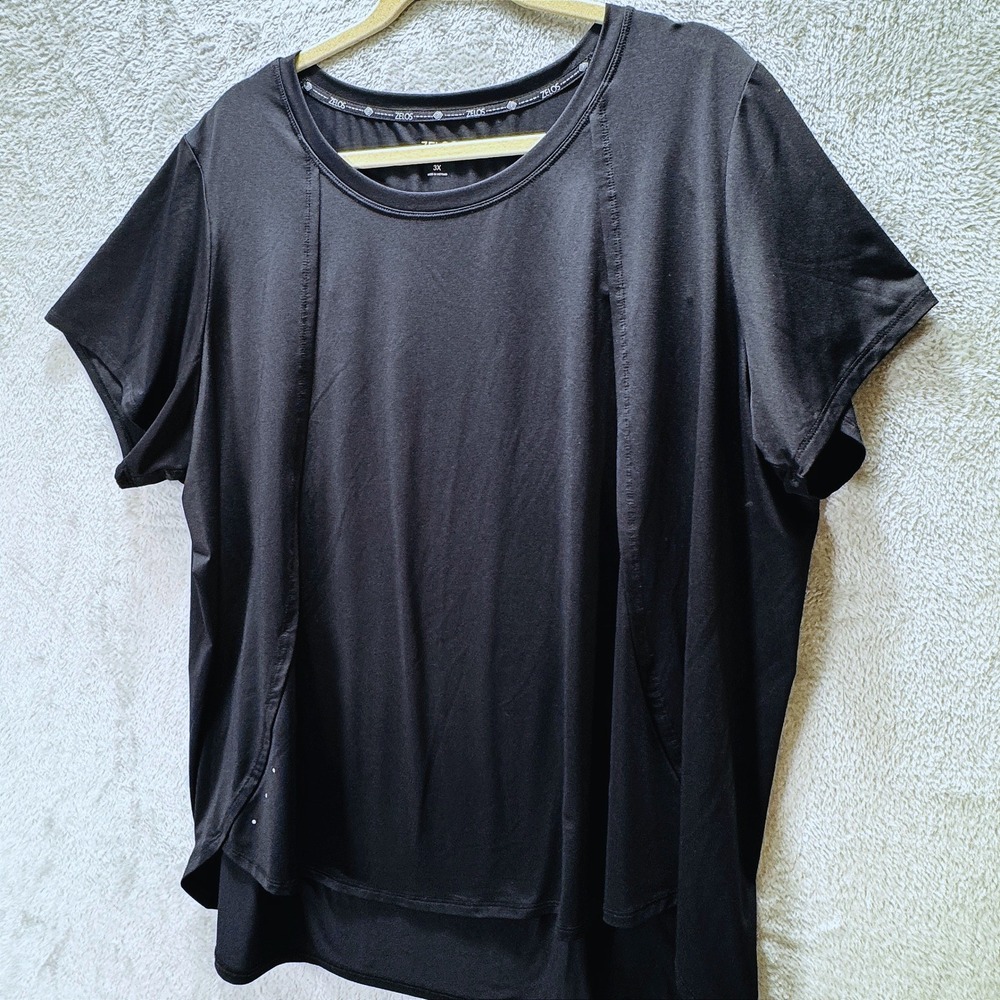 Zelos Curvy Womens 3X Black Short Sleeve Activewear Performance Layered